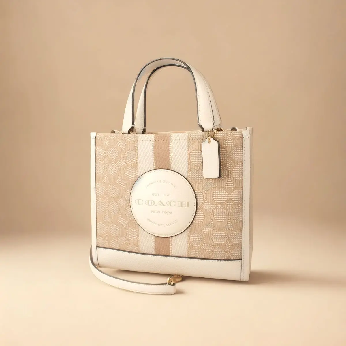 Coach Ole Women'S Fabric With Leather Shoulder Crossbody Tote
