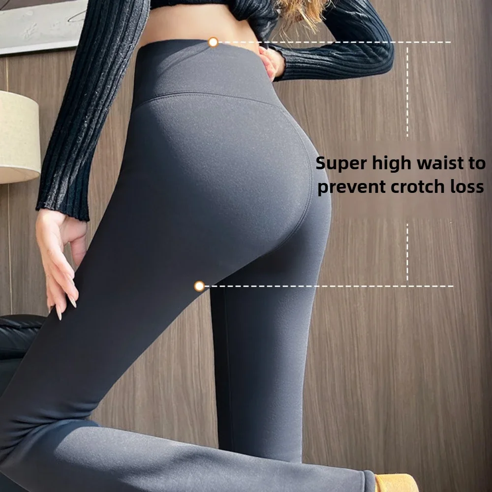 2024 New Autumn and Winter Shark Flared Pants Women's Wear High Waist Skinny Elastic Yoga Fleece Leggings