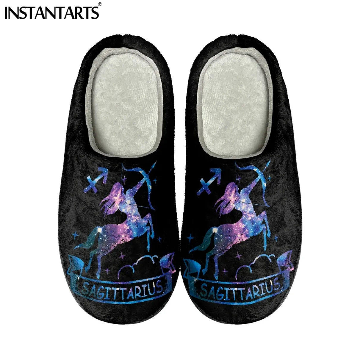 INSTANTARTS Women Sandals Sagittarius Zodiac Galaxy Pattern Winter Cotton Shoes for Female Constellation Luxury Designer Slipper