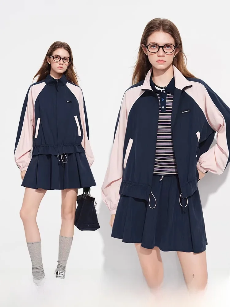 

Модный спортивный костюм: женская куртка с воротником, верхняя одежда в стиле колор-блок, молодежная повседневная спортивная одежда, новинка весеннего сезона