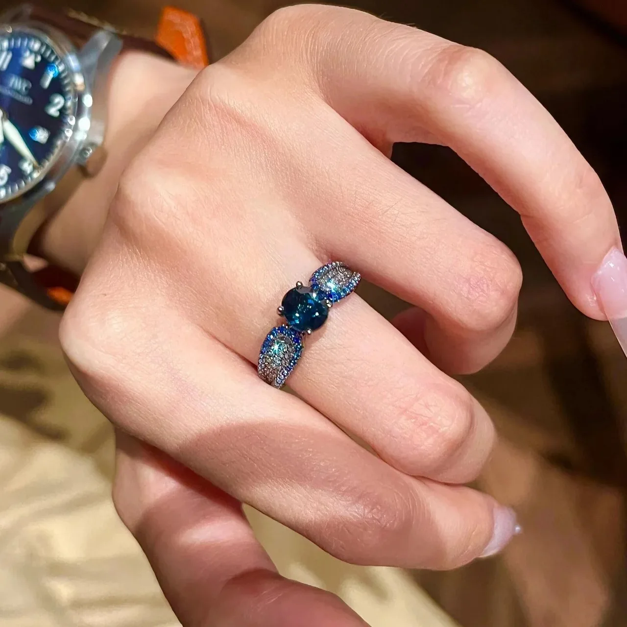 S925 Sterling Silver Ring With New Goose Egg Blue Zircon Gradual Change Temperament Niche Design Ideal For Daily And Party Wear