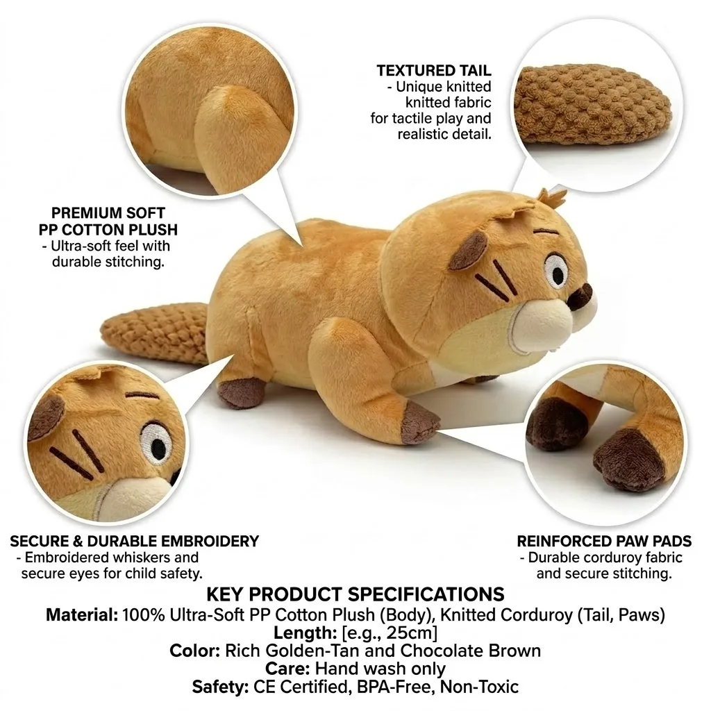 

Beaver Plan Soft Beaver Plush Toy Mabel Stuffed Animal Movie Inspired Kawaii Beaver Doll with Textured Tail Kids Birthday Gift