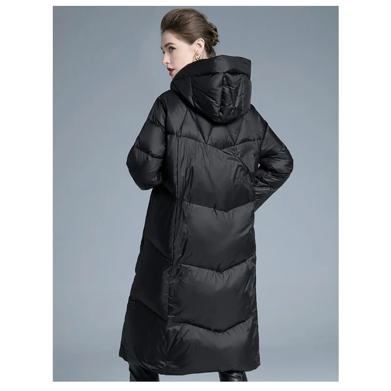 الفاخرة عالية الجودة سليم أسفل سترة المرأة شتاء دافئ سترة منفوخة طويلة الأكمام مقنعين يندبروف خندق معطف جاكيتات للنساء