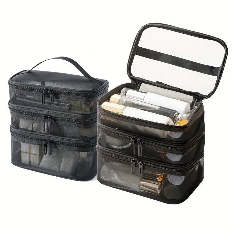 

Portable Mesh Makeup Bag Large Capacity Toiletry Organizer Travel Cosmetics Storage Pouch