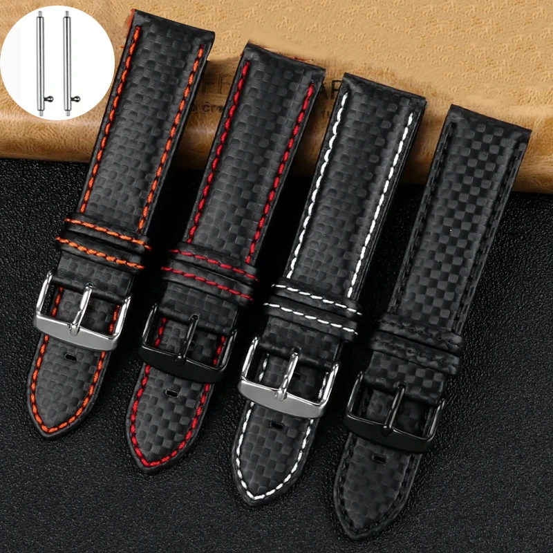 Carbonfiber Grain Wristband for Casio Genuine Leather Strap for Seiko 20mm 22mm Stitching Watchband Quick Release Bracelet Belt