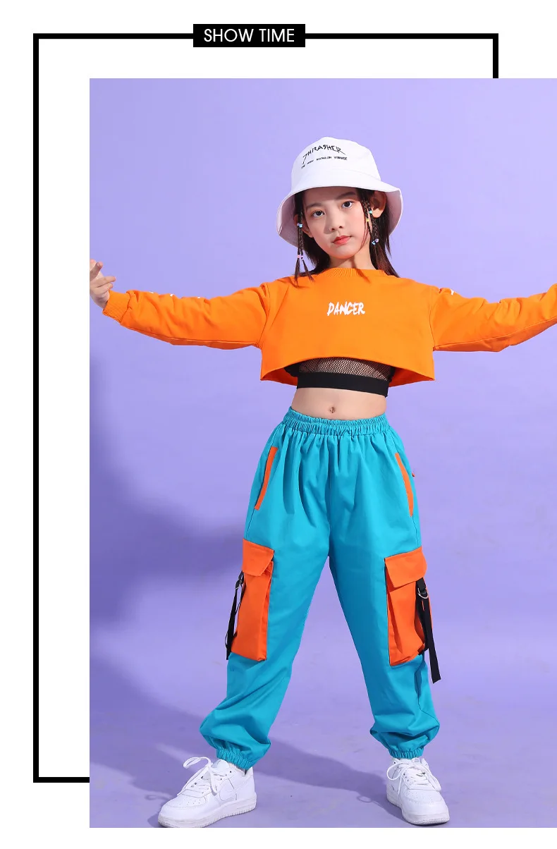 Ensemble Danse Hip-Hop Fille 3 Pièces - Crop Top, Sweat à Capuche Et Pantalon Cargo Streetwear 5-14 Ans