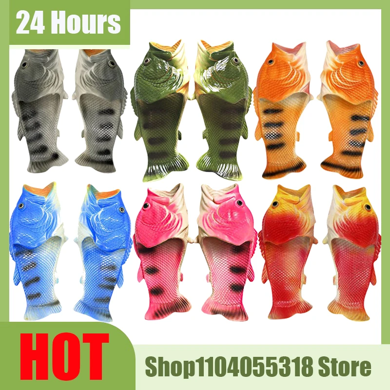 Funny Slippers Man Footwear Family Shoes Parent-child Sandals Plus Size 24-46 Summer Beach Shoes Boys Unisex Fish Slippers