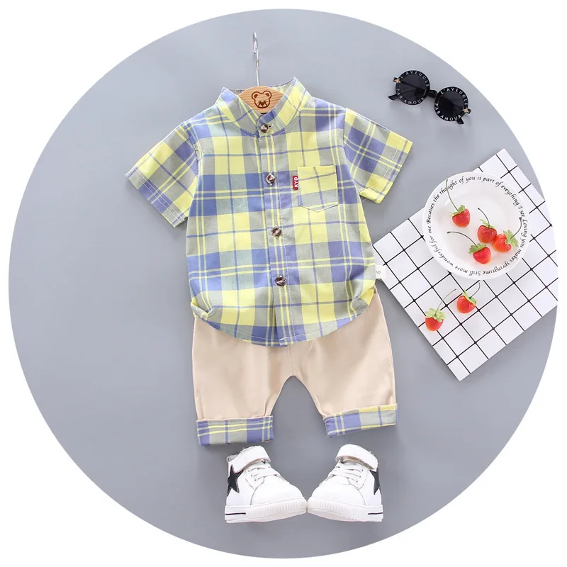 Summer baby boy\'s clothing suit baby gentleman\'s clothing stripe short-sleeved shirt+trousers 2-piece 1 2 3 4 year old boy\'s