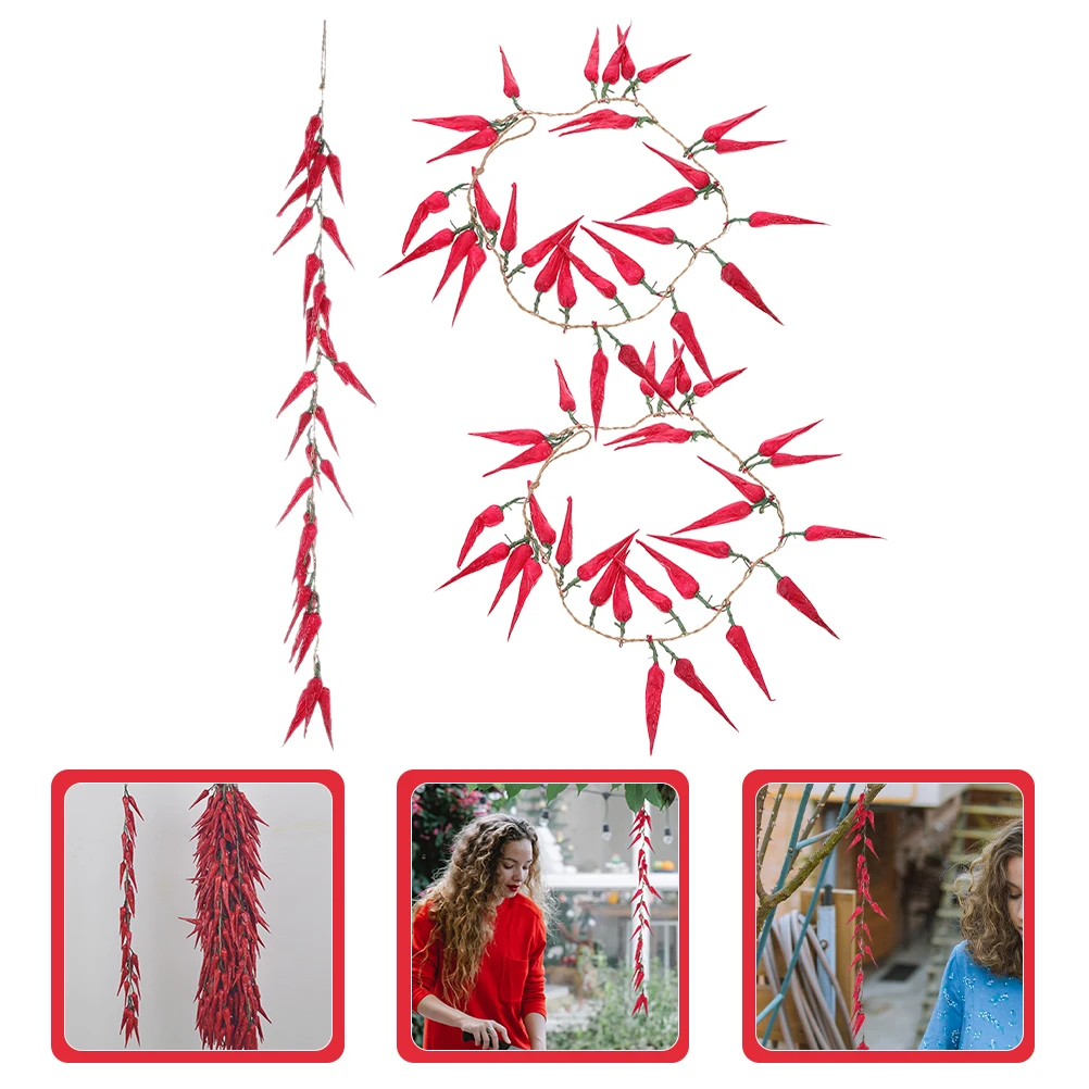 

3pcs Artificial Red Pepper Hanging Decor Chili Vegetable Skewers Faux Plants Farmhouse Home Supermarket Accessories Photography