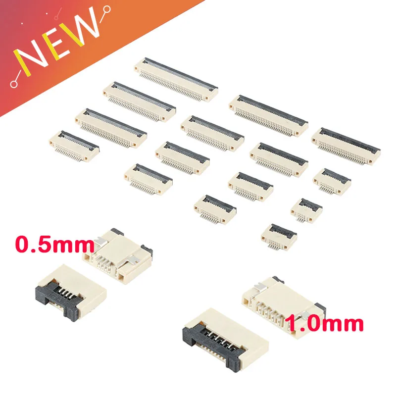 10pcs 0.5mm/1mm Pitch Under Clamshell Socket FPC FFC Flat Cable Connector 4P 5P 6P 8P 10P 12P 14P 16P 20P 22P 24P 30P 34P