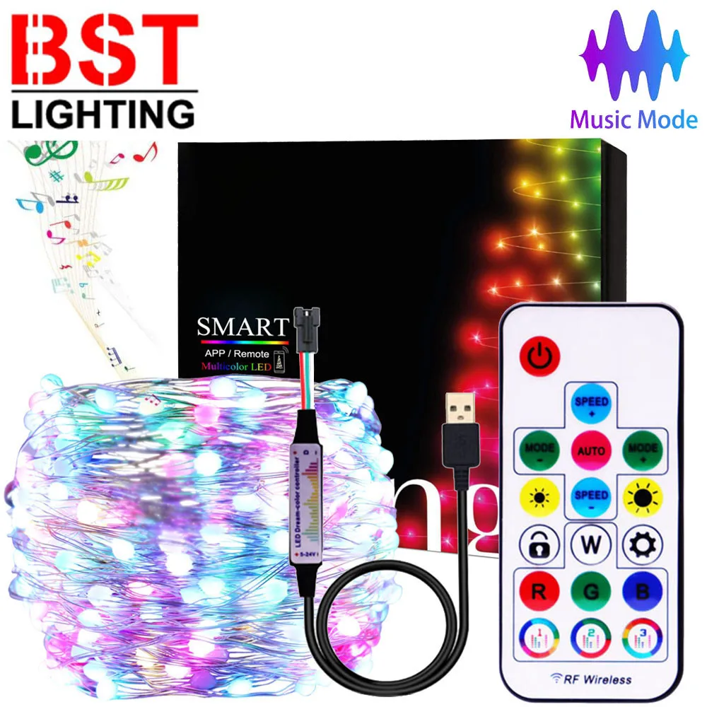 Christmas WS2812B Colorful LED String Party Lights Music Control WS2812 Led Light Dream Color Addressable Waterproof IP67 DC5V