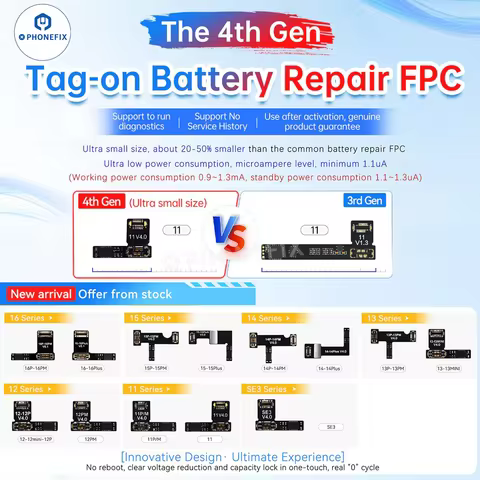 JCID 4th Gen Tag-on Battery Repair Flex Cable for iPhone 11-16 Pro Max Modify Battery Health Data and Fix Battery Pop-up Errors