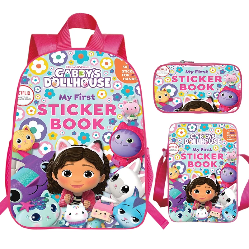 Children\'s 3pcs Set Backpack Gabby\'s Dollhouse Print Waterproof School Bags Girls Bookbag Cute Kindergarten Bag Preschool Kids