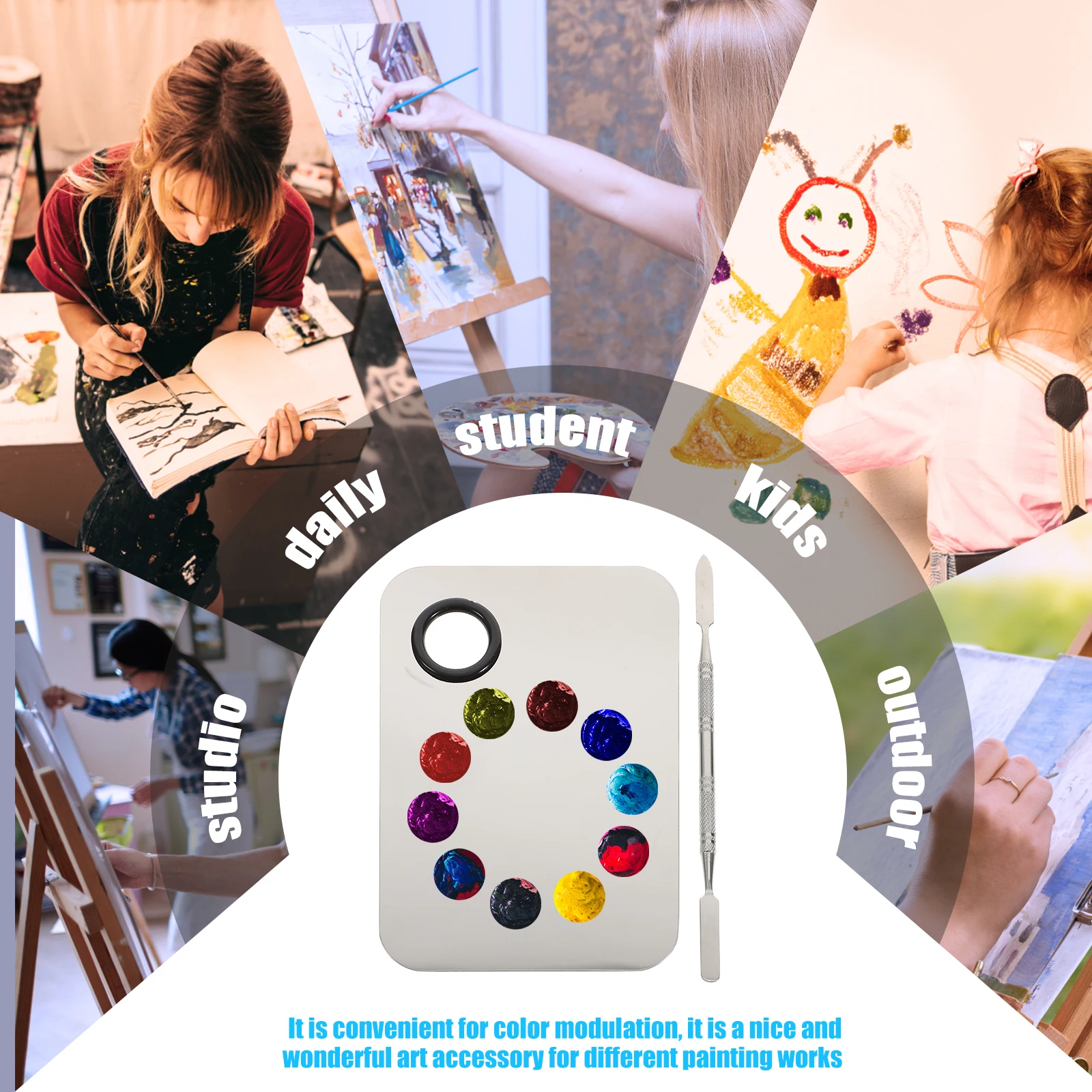 

Silver Stainless Steel Makeup Palette 15x10cm Spatula Tool Blend Foundation Blush Eyeshadow Custom Match Travel Size