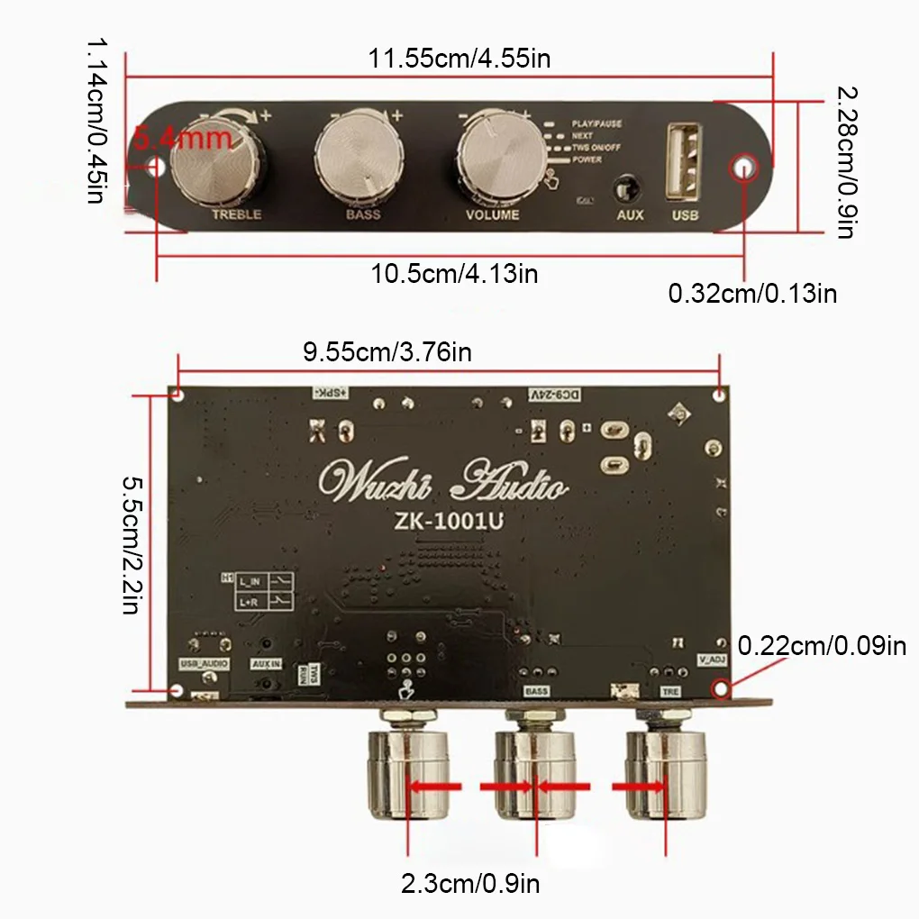 ZK-1001U Mono 100W BT 5.3 Amplifier Board Module Supports APP AUX USB Flash Drive USB Sound Card TPA3116D2 DC 9-24V