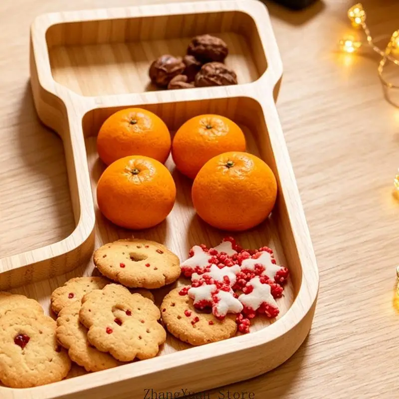 Weihnachts-Tischtablett aus Bambus, 2er-Set, mit strumpfförmigem Design und 2 geteilten Abschnitten, Holzschneidebretter 3XUF – Detail 2