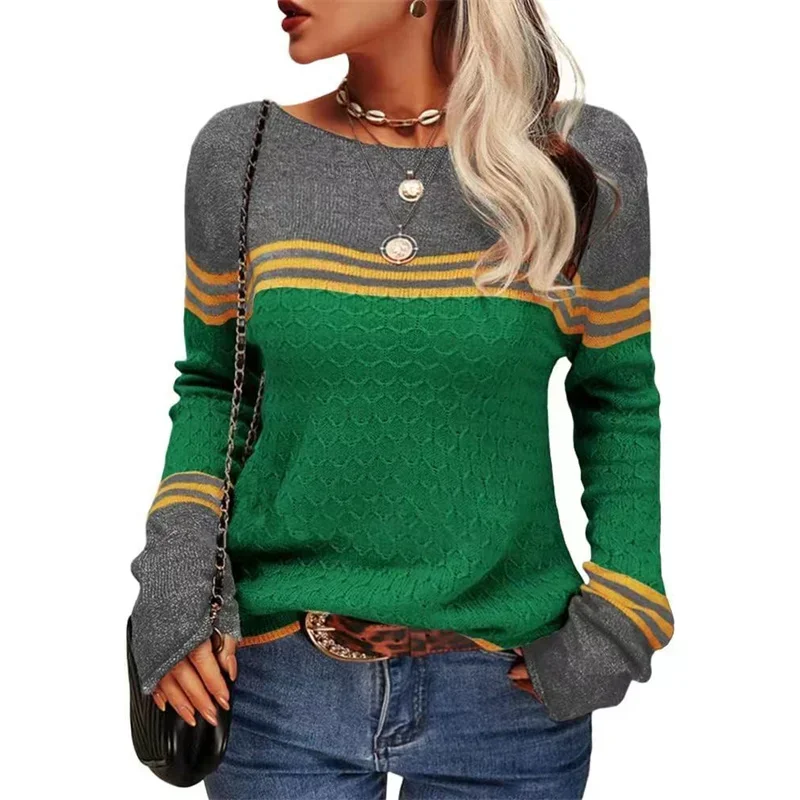 Outono inverno nova cor bloqueando camisola feminina o pescoço pulôver manga longa de malha topos feminino diário confortável casual jumpers