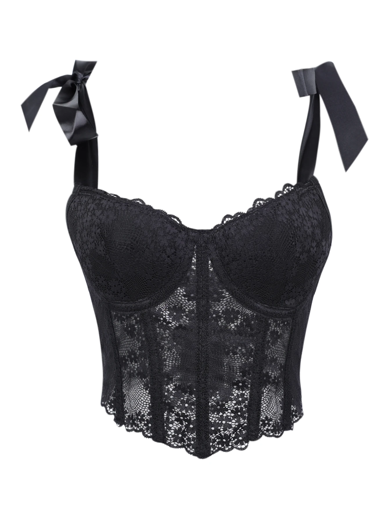 Transparentes Spitzenkorsett mit Stahlbügeln für Damen, Schnür-Bustier mit Polsterung, elegantes figurbetontes Oberteil