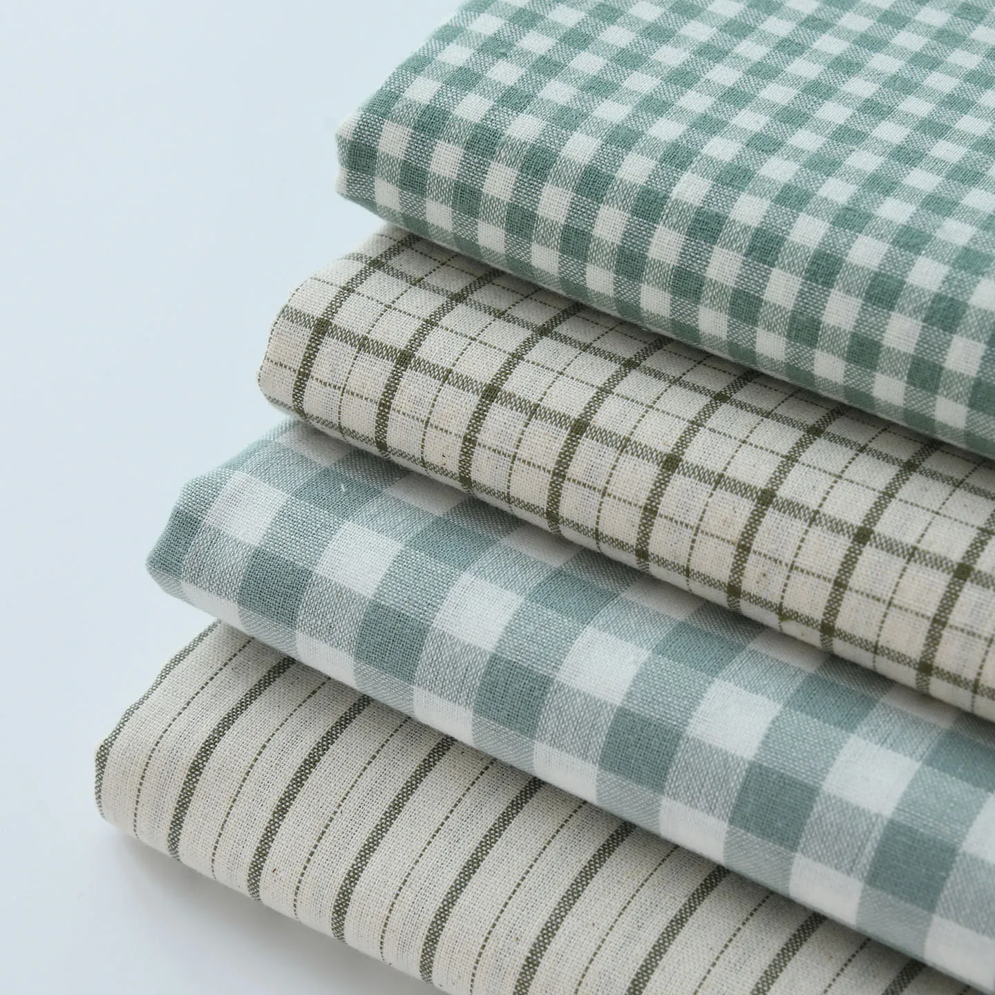 Vintage Green Faux Linen Fabric Soft Plaid Stripe Print Absorbent Breathable for DIY Craft Tablecloth Patchwork Quilting Sewing