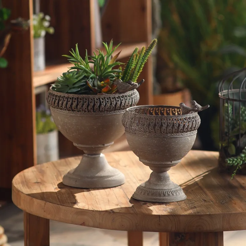 

Classical goblet flower utensil style flower pot flower pot retro old wrought iron metal cup European creative ornament