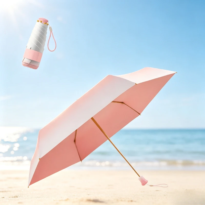 Gradient 5-Fold Mini Color Coated Umbrella Lightweight Pocket Capsule Parasol UV Protection Foldable Sun and Rain Umbrella