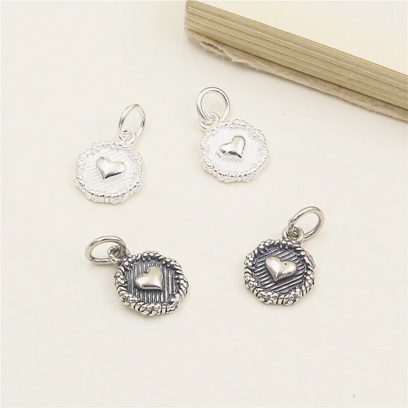 100% Real Sterling 925 Silver Accaccessories Cute Heart Charm Pendant For Bracelets and Necklaces Key Diy Material for Jewelry
