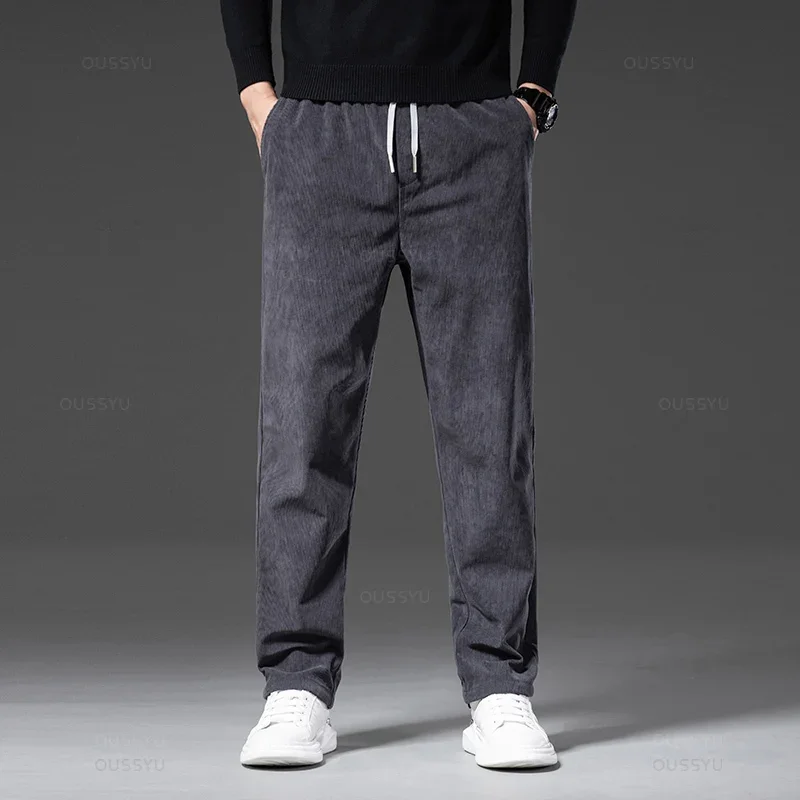 

Four Seasons Corduroy Pants Men Drawstring Elastic Waist Business Loose Straight Korea Casual Trousers Male Oversized M-5XL Z272