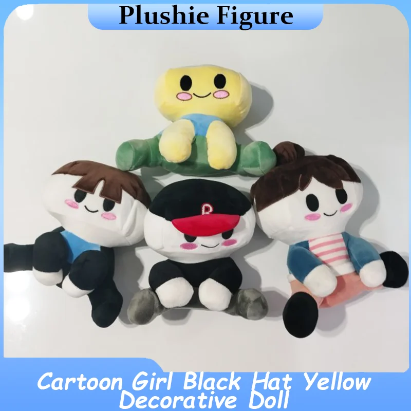 Blox Buddies Plüschtiere, Cartoon-Mädchen, schwarzer Hut, gelbe dekorative Puppe, gefülltes Plüschkissen, Dekoration, Zuhause, Zimmer, Geschenke für Kinder