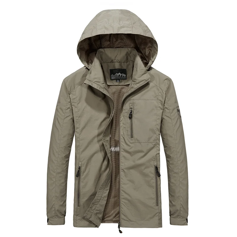 

Cargo Jacket Solid Color Casual Men Camping Waterproof Windbreaker Raincoat Jacket Men Waterproof Hiking Climbing Thin Clothes