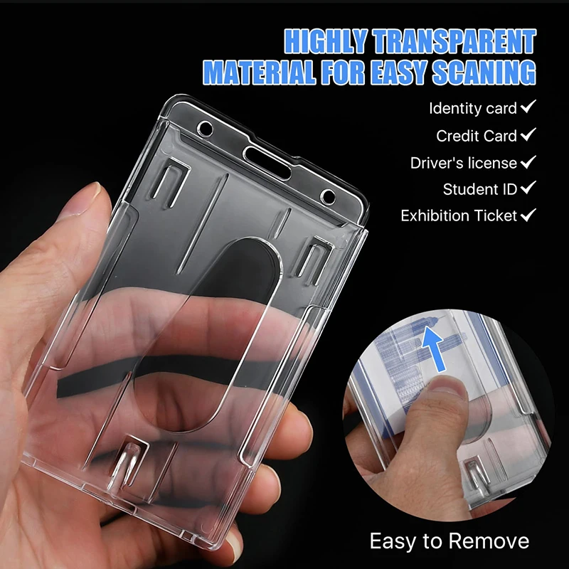 Transparent Double Cards Slots ID Tag Badge Holder with Badge Reel 2 Cards Storage Organizer Employee Pass Work Card Case