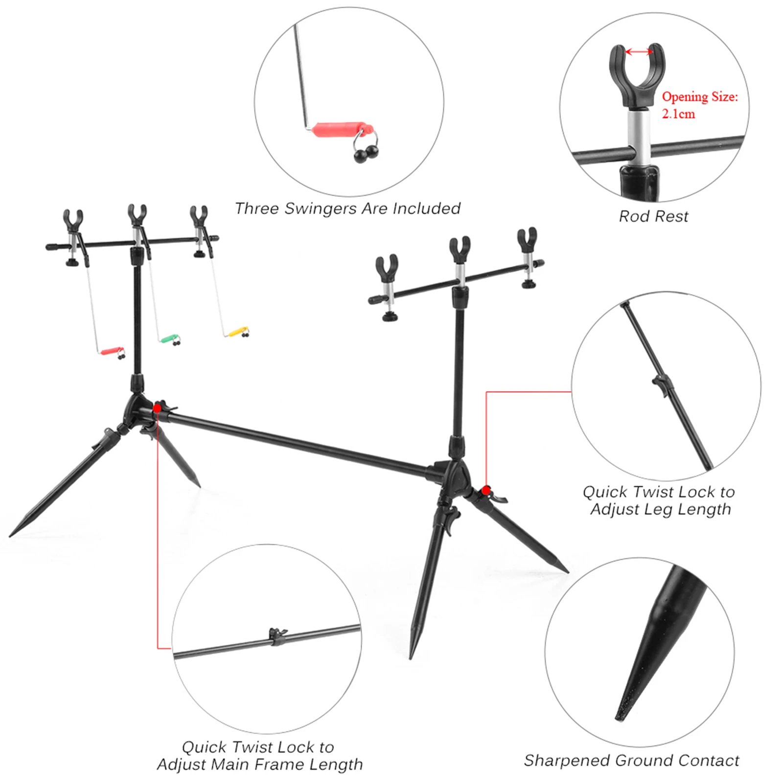 Fishing Rod Adjustable Retractable Pole Pod Stand Holder with 3 Bite Alarms and Swingers Indicators Outdoor Fishing Equipment