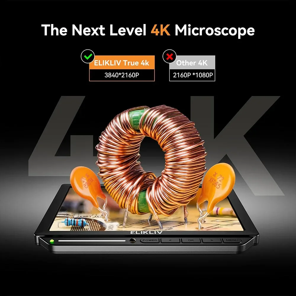 Elikliv EM4K-AF 4K Digital Microscope Autofocus 2000x 8" HDMI Soldering Microscope for Electronic Repair with 10" Stand 64G Card