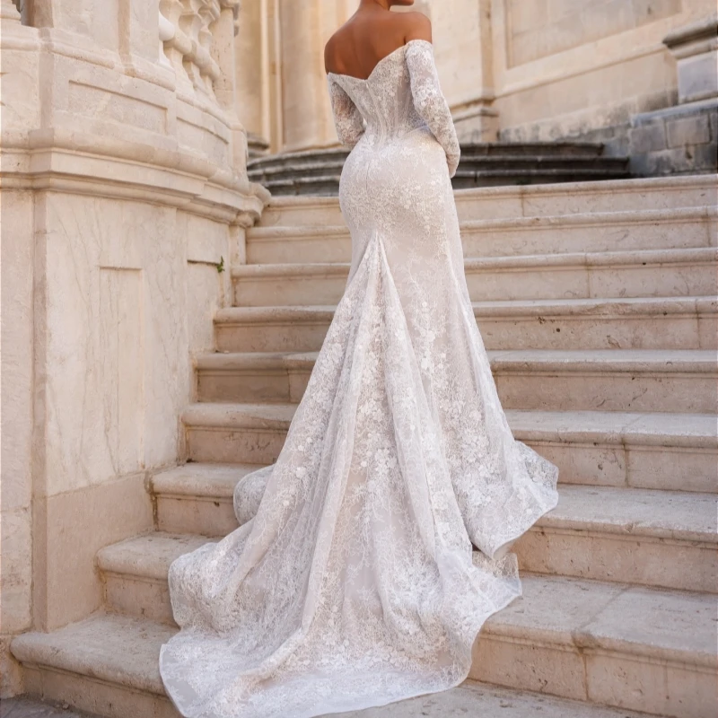 Luxus Champagner Dubai Arabisch Meerjungfrau Brautkleider Applique Spitze Gericht Zug Brautkleid Brautkleider vestidos de