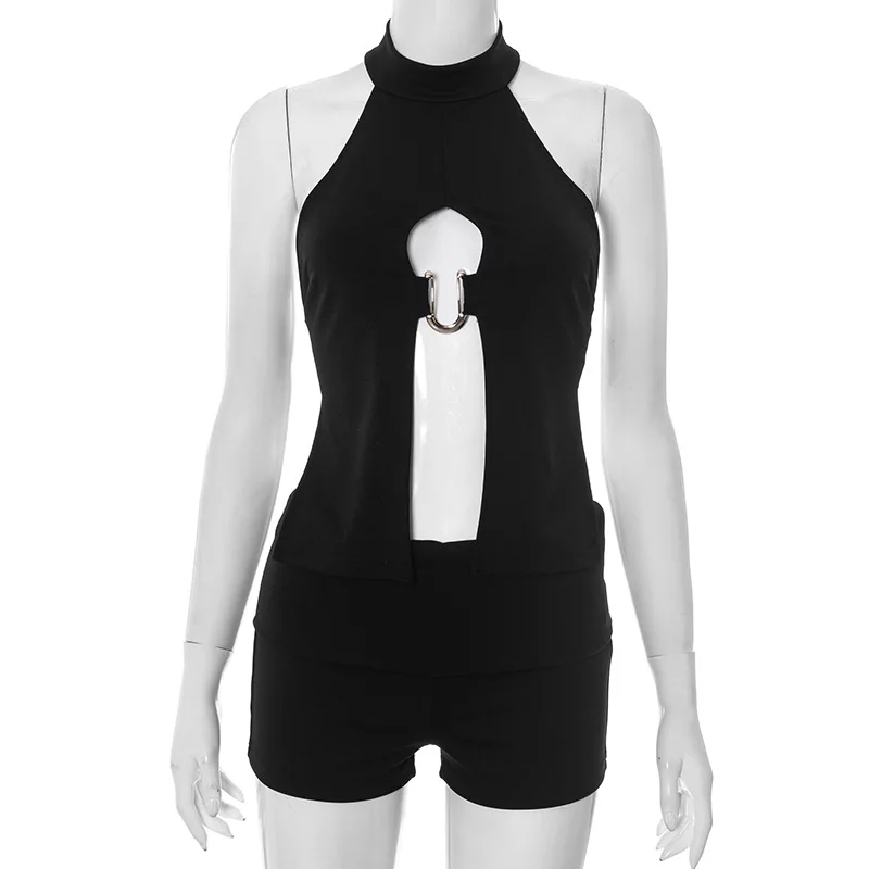 YUZHEXI top sexy con scollo all'americana aperto sul davanti senza schienale con mini pantaloncini da donna estivi in due pezzi tinta unita abiti da festa