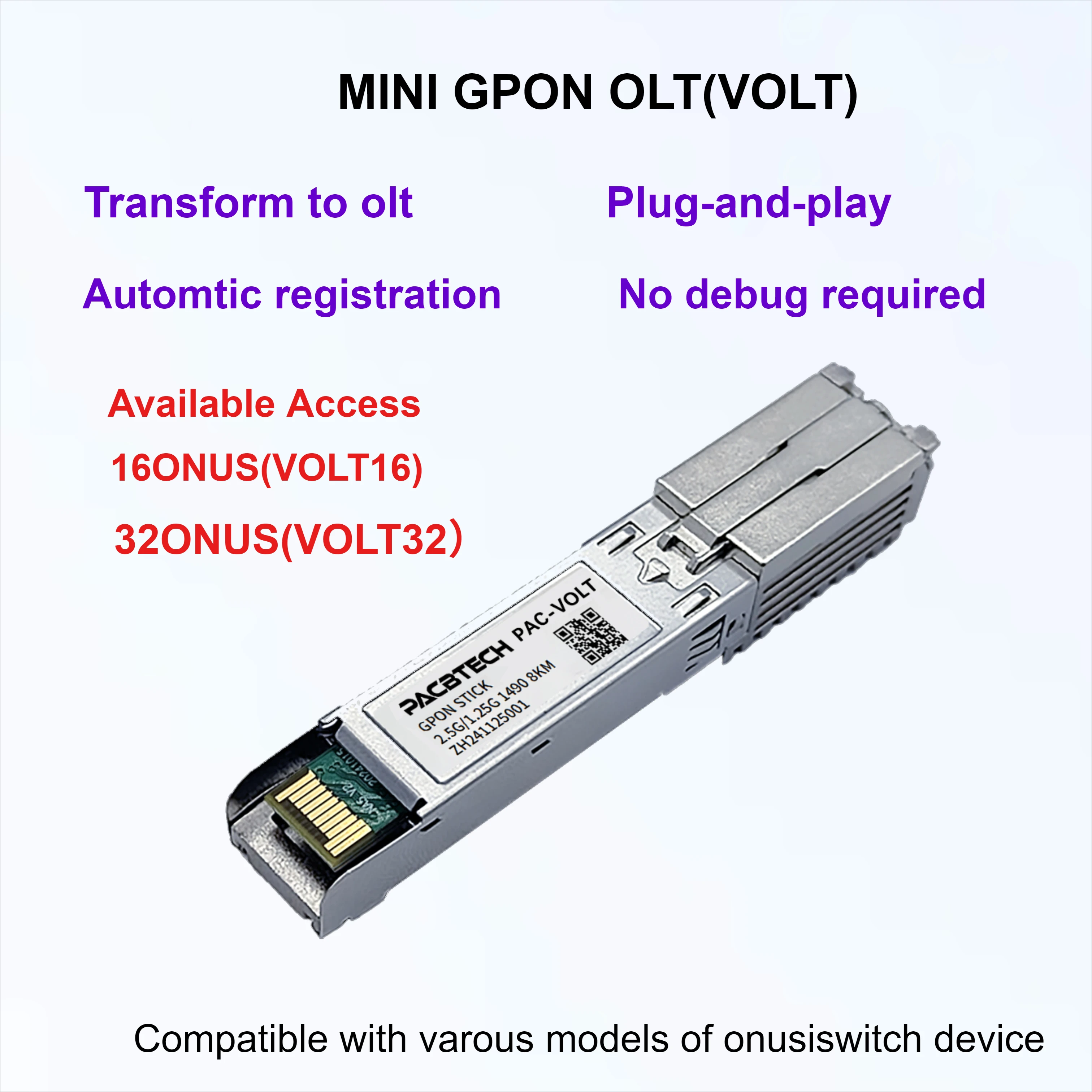 

Micro Gpon olt stick 1Port GPON OLT 1PON mini 1Port with Web Management Поддержка Gpon ONU разблокирована Совместимость Huawei EPON ONU/ONT