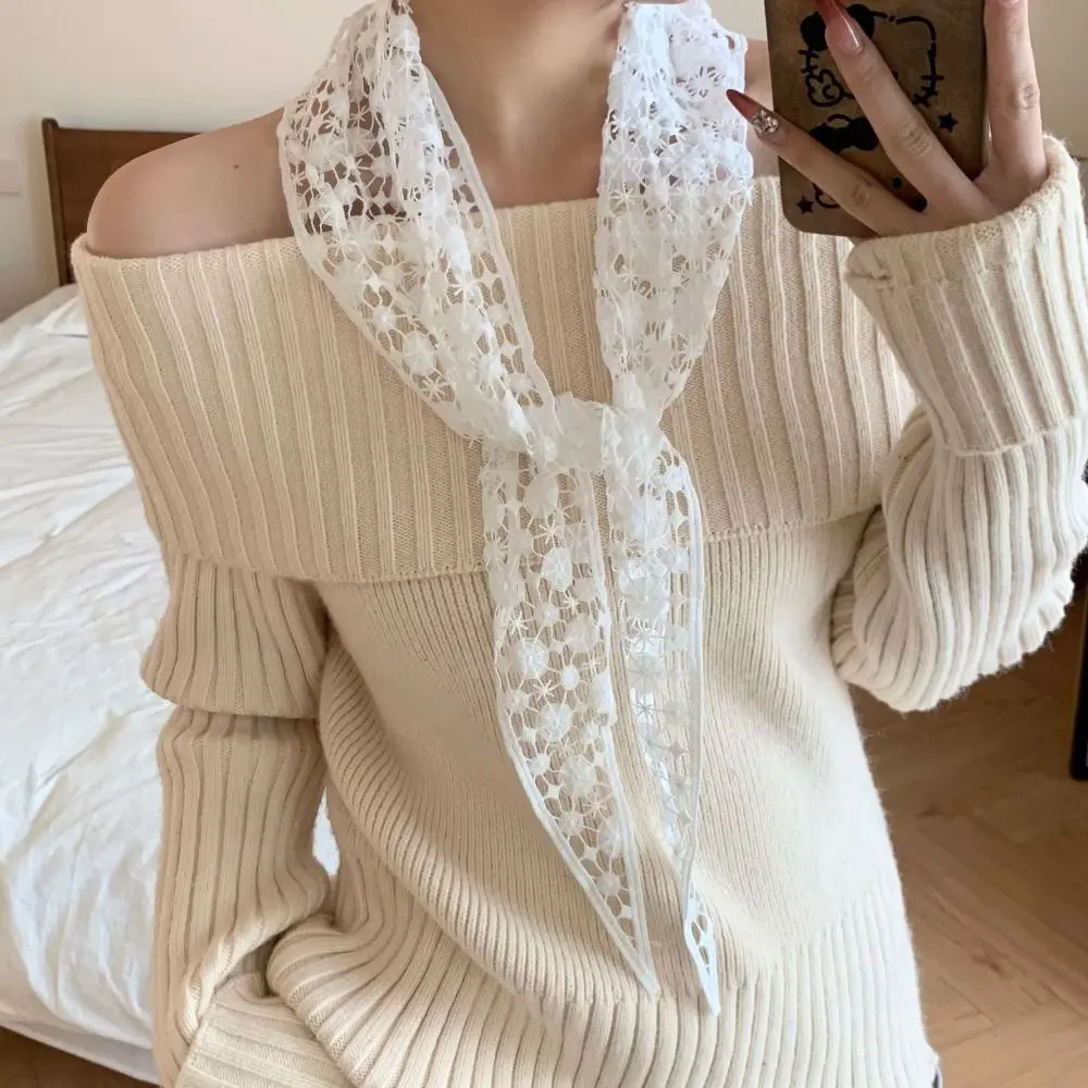 

Floral Printed Lace Triangle Scarf Transparent Embroidered Lace Headband Scarf Accessories Hollow Out Lace Head Scarf Party