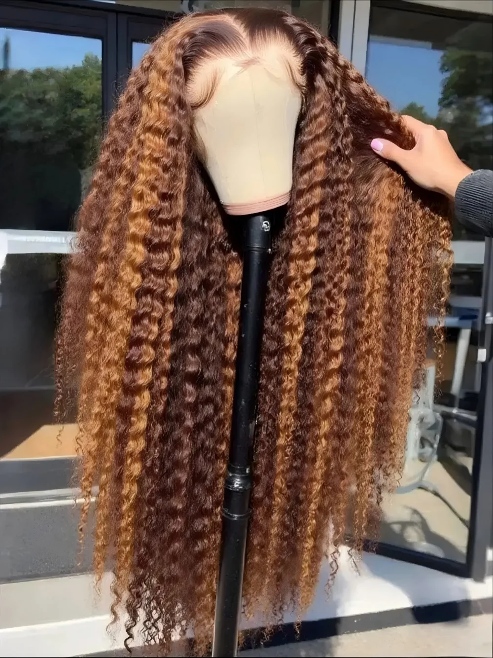 Peluca rizada con reflejos 13x4, pelucas de cabello humano con encaje frontal para mujer, sin pegamento, HD, onda profunda, frontal de encaje pre-arrancado, color 4/27