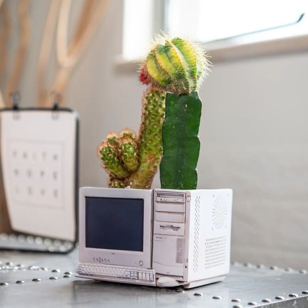 

Resin Computer Style Flowerpot Creative Chic Retro Desktop Plant Container Indoor Outdoor Decorative Succulent Garden Pot