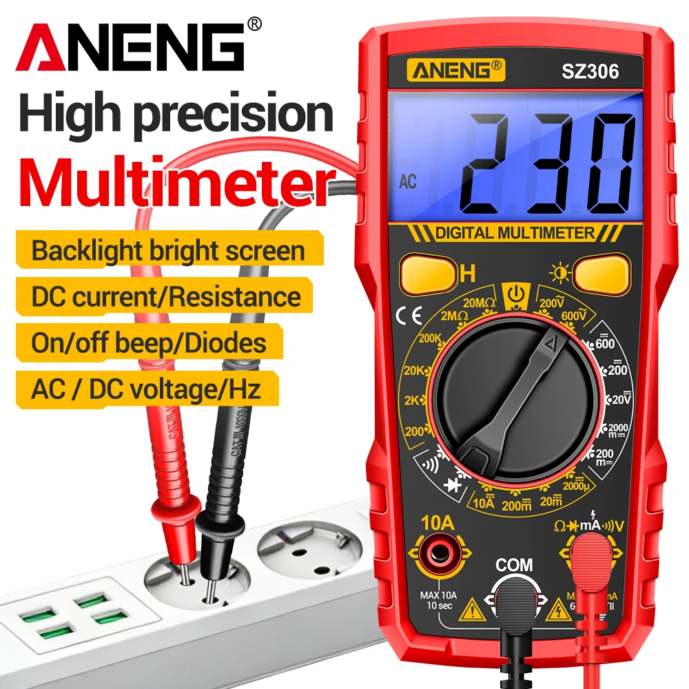 Multímetro Digital Profesional ANENG SZ306, 1999 Lecturas, Medidor de Voltaje CA/CC, Corriente, Resistencia, Diodos y Sonido, Herramientas para Electricistas