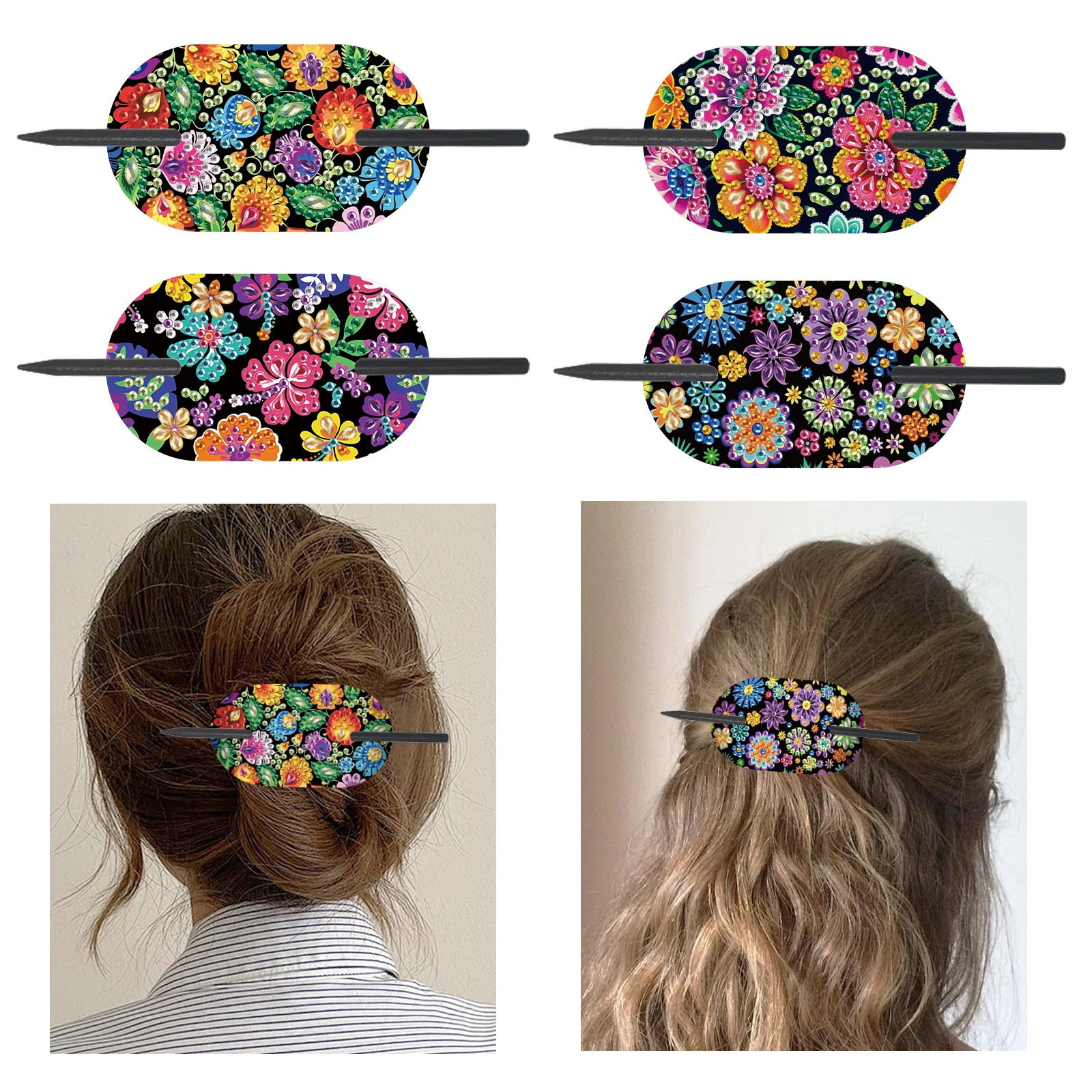 

4 шт., наборы заколок для волос с эллипсом и бриллиантами, красочные цветы, сделай сам, заколка для волос с бриллиантами, элегантный подарок, классические украшения для друга