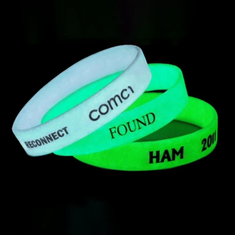 YERLLSOM 100pcs/Lot Custom Personalized Glow Dark Elastic Silicone Wristband Promotional Rubber Bracelet with Logo Customized