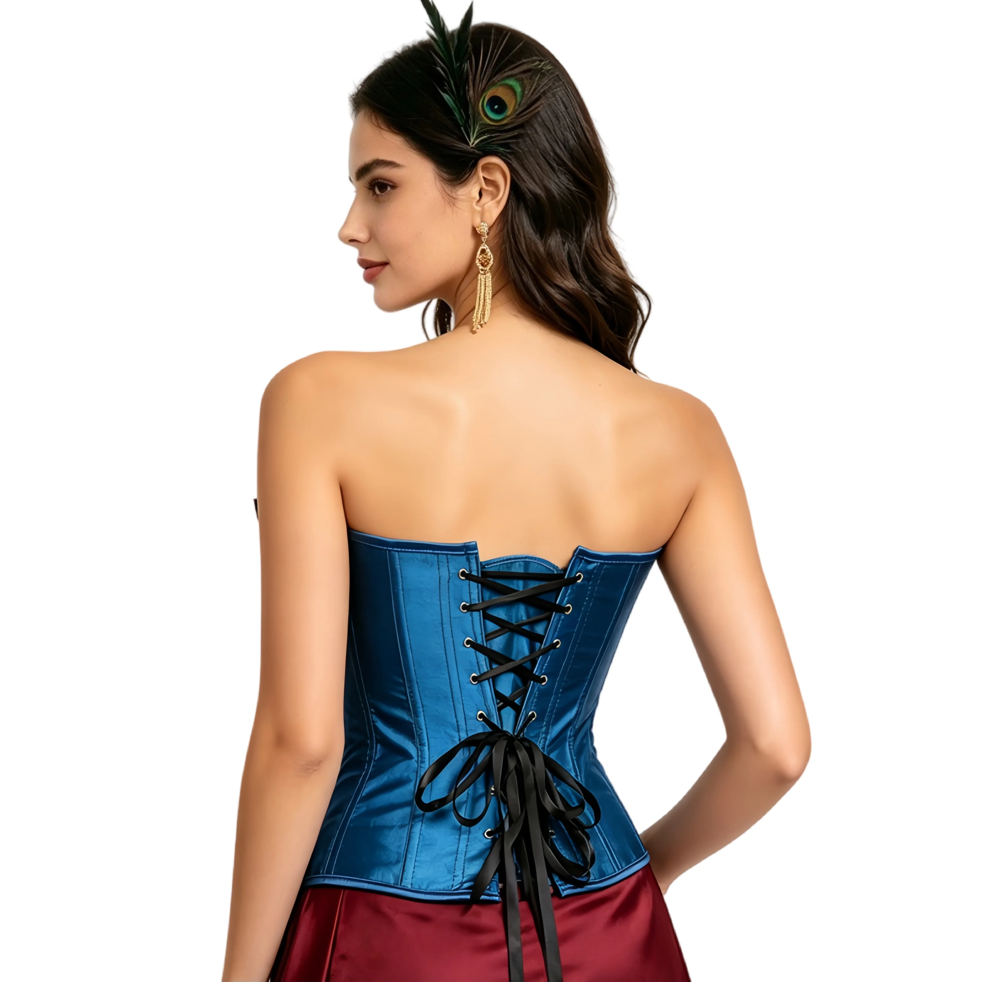 Women Overbust Corset Top Vintage Peacock Feather Burlesque Costumes Corset - view 3