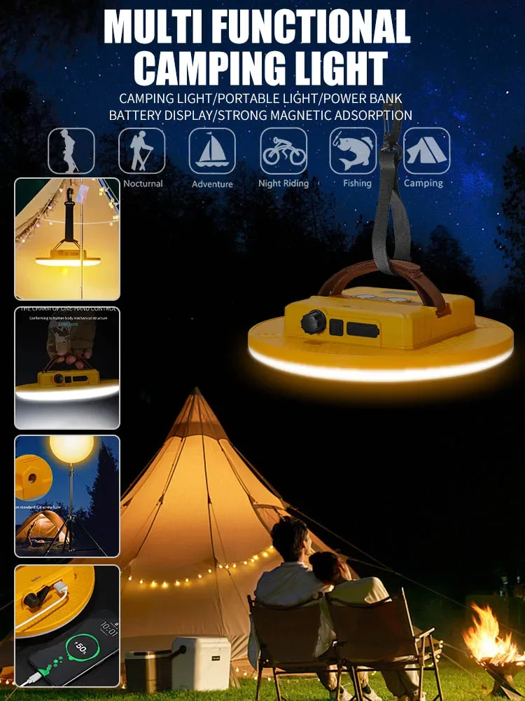 Camping Lantern Outdoor Camping Light Rechargeable Flashlight Strong Light Portable Lanterns Power Bank Tent Lamp