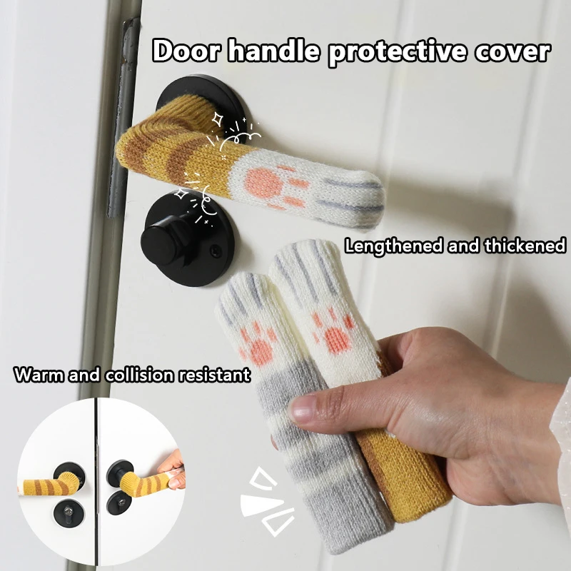 1Pcs Non-Slip Wear Cute Cat Paw Door Knob Cover Handle Sleeve Baby Safety Protector Table Chair Foot Leg Knit Cover