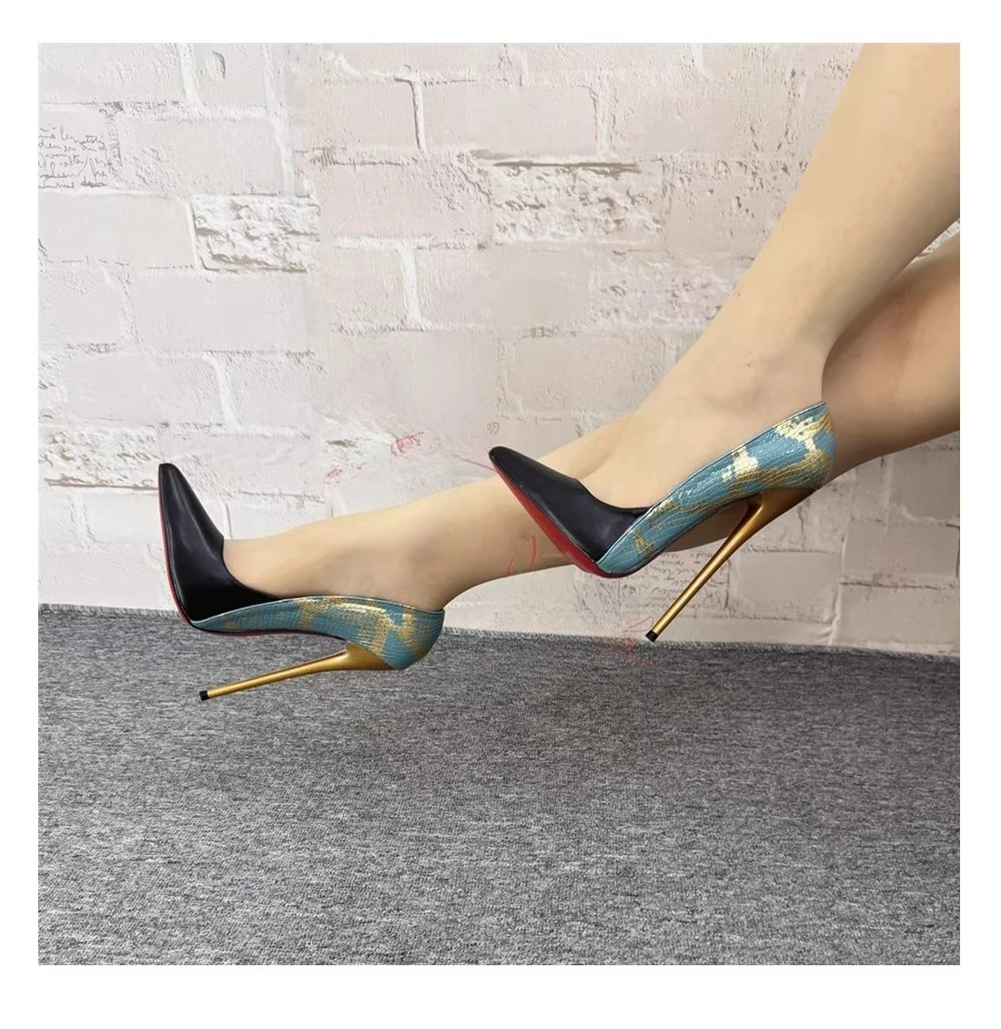 خريف جديد وأشار الفم الضحلة أحذية 12 سنتيمتر كعب رقيقة الراقية نمط الأفعى مثير عالية الكعب حجم كبير أحذية مثيرة #1