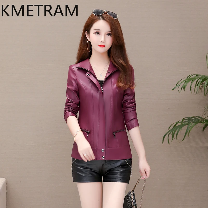 KMETRAM Real Sheepskin Leather Jacket Women Large Size Spring Autumn Women's Clothing Versatile Short Womens Coat Slim Fit 2024