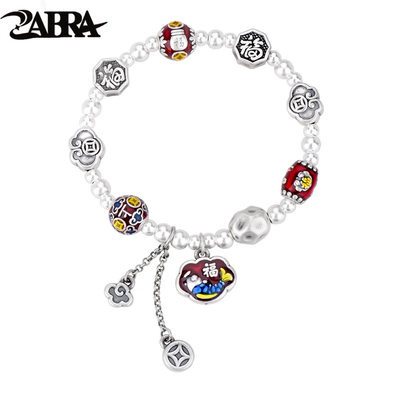 

ZABRA 999 Pure Silver Enamel Transfer Bead Bracelet for Women, High Quality Multi Treasure Bracelet with Beads