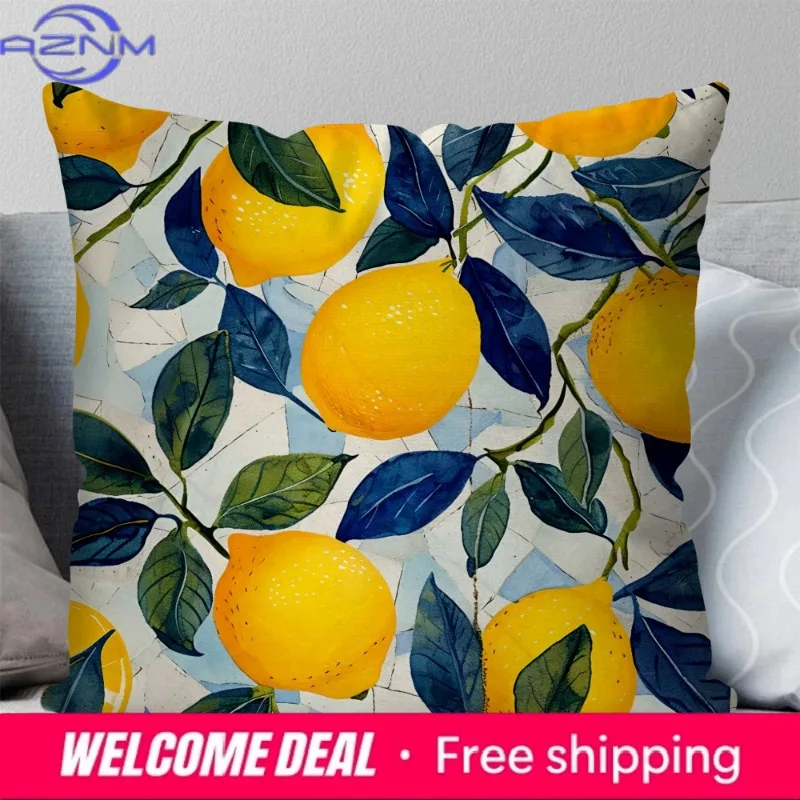 1pc Italian Amalfi Coast Lemon Pillow Cover, Polyester 2D Double-Sided Print, Summer Decorative Cushion Case for Sofa Bedroom