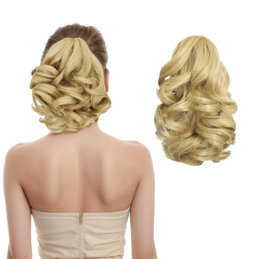 9 وصلات شعر قصيرة بمشبك على شكل ذيل حصان للنساء مع شعر صناعي طبيعي ناعم ومجعد ومموج مثالي لمواصفات الارتداء اليومي