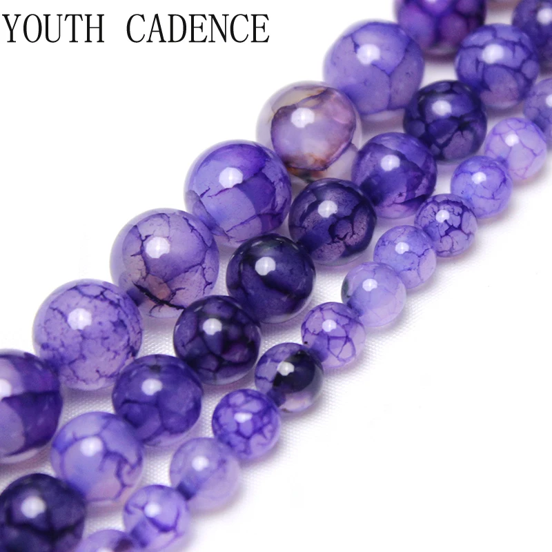 Natural Stone Purple Dragon Vein Agates Round Loose Spacer Beads 6 8 10MM Pick Size For Jewelry Making DIY Bracelet 15